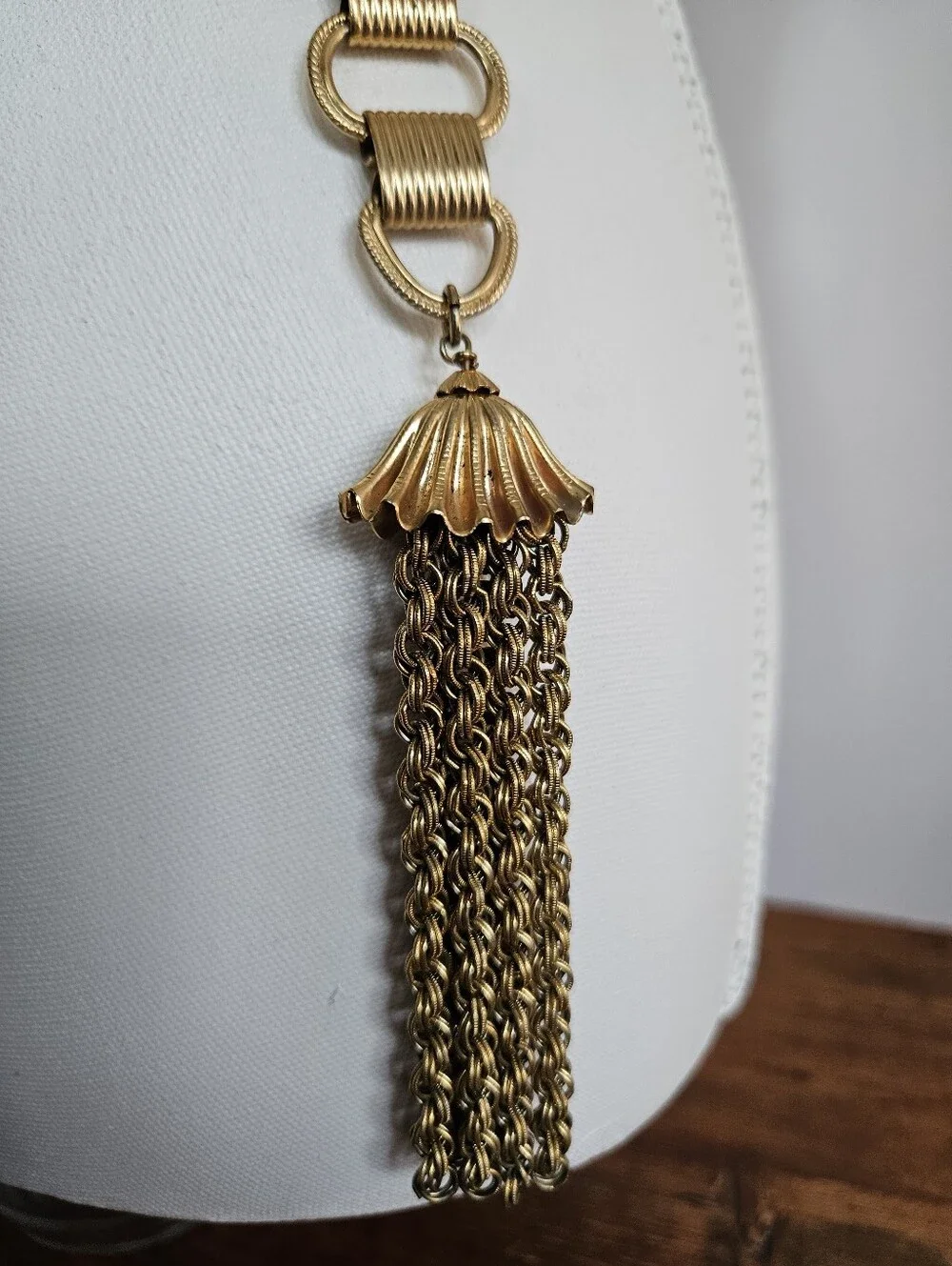 Vintage Napier Bikini Belt Gold-tone Link Chain Belt With Tassel 1960s